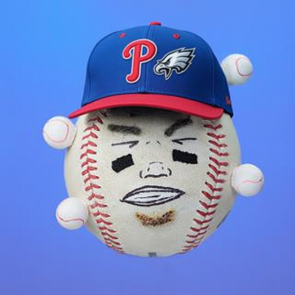 Baseball with Phillies/Eagles cap – Philly Sports Bot
